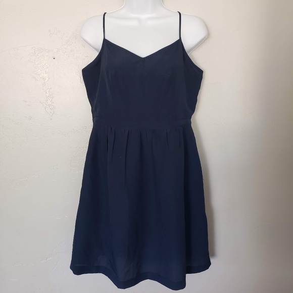 J.Crew Women's 10 Navy Blue Sleeveless Dress Spaghetti Strap V-neck Knee Length - Picture 1 of 10